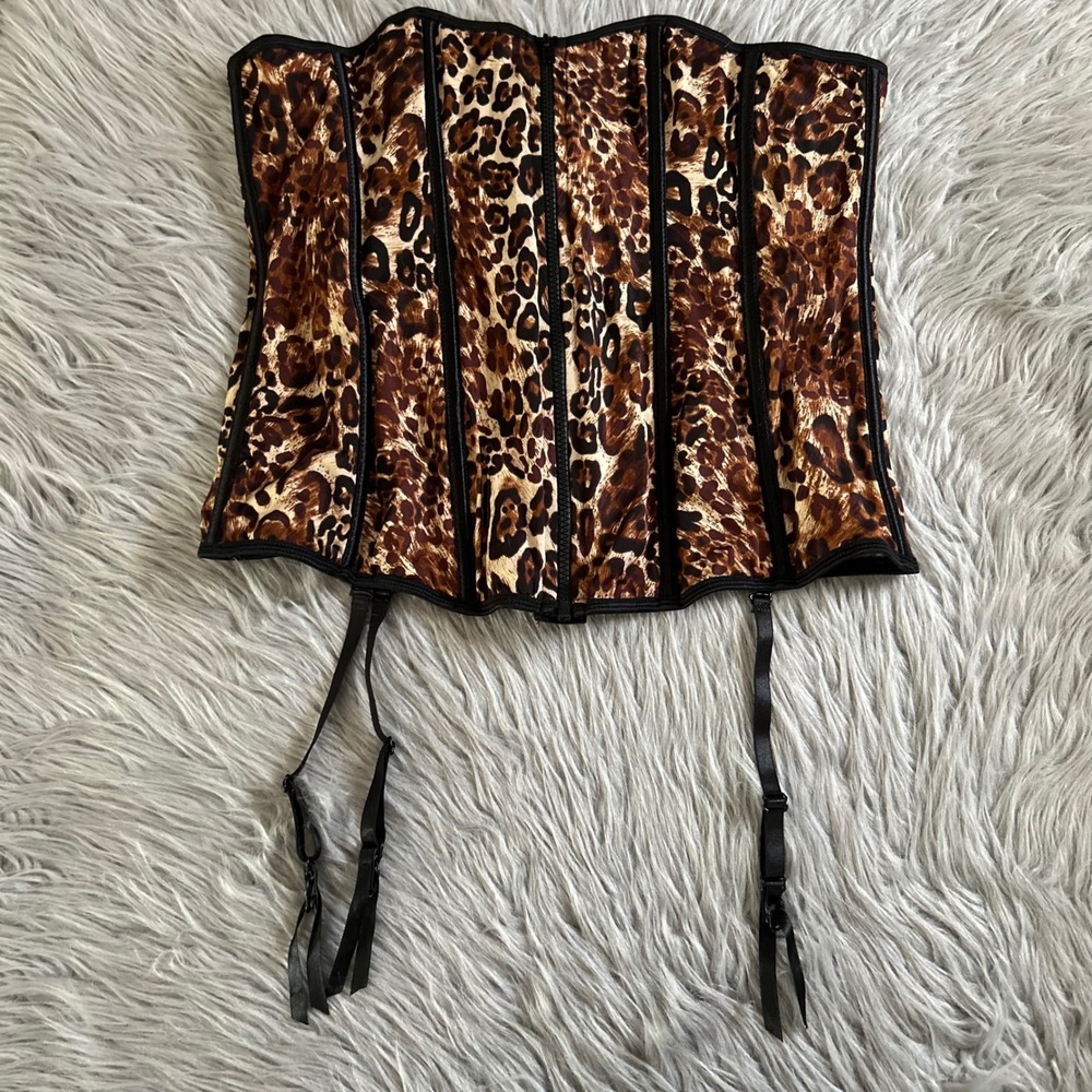 Seven'til Midnight Leopard Corset Top Womens Size 1X/2X Brown Cheetah Lingerie